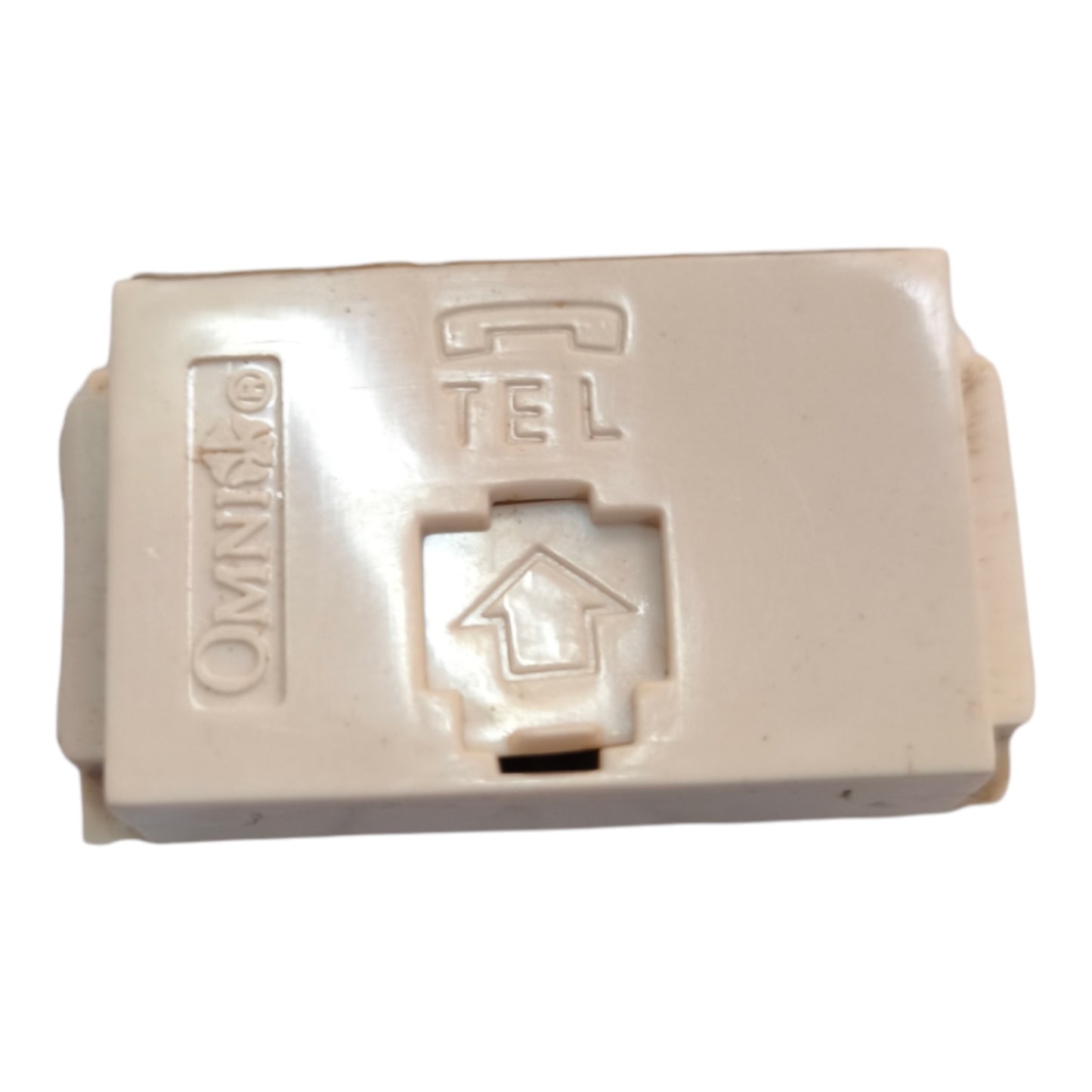 An Omnilife plastic telephone jack cover, commonly used in telecommunications and phone installations, shown on a plain white background.