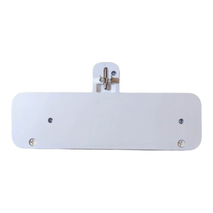 A white metal mounting bracket with a central hinge and four screw holes, shown against a plain white background.