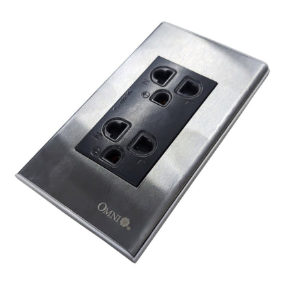 Omni Universal Duplex Outlet 220v with Omni Stainless Steel Plate WWP-113S/WEG15829H-5
