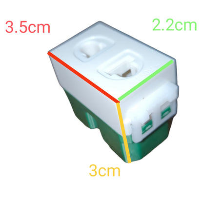 A small plastic connector or adapter shown on a plain white background with colored measurement labels and lines indicating dimensions 3.5cm, 2.