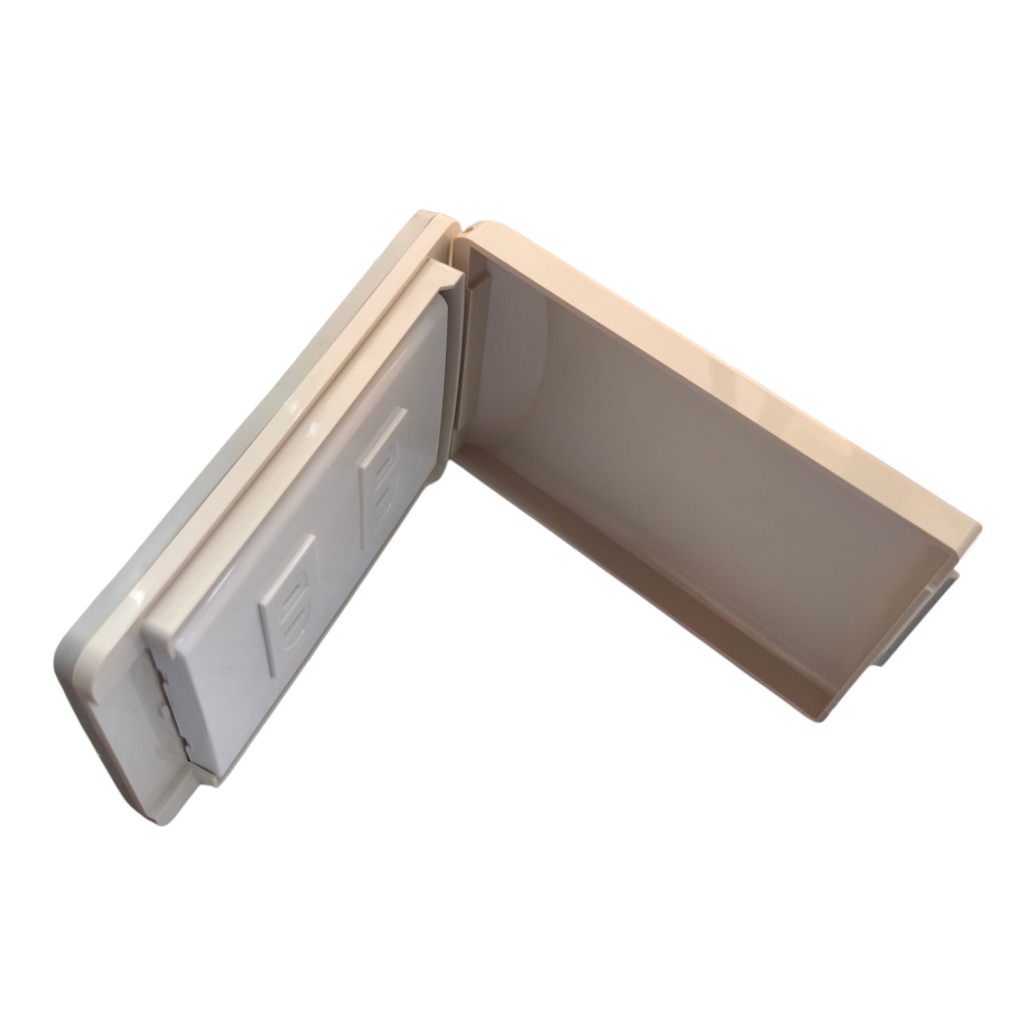 A white plastic double light switch plate shown open at an angle against a plain white background.