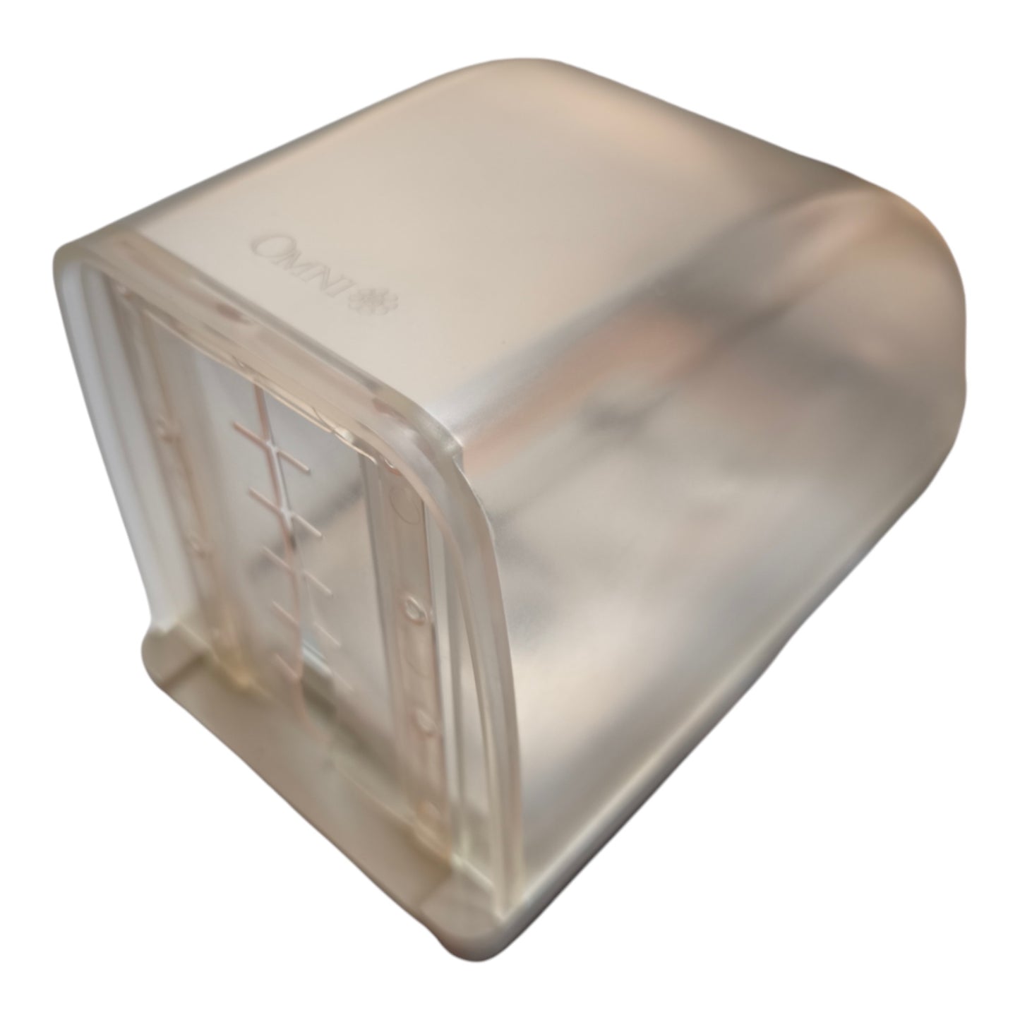 A translucent clear plastic cup or container with rounded corners and a tapered shape, shown on a plain white background. The word 'Outlaw' is faintly embossed on the top surface.