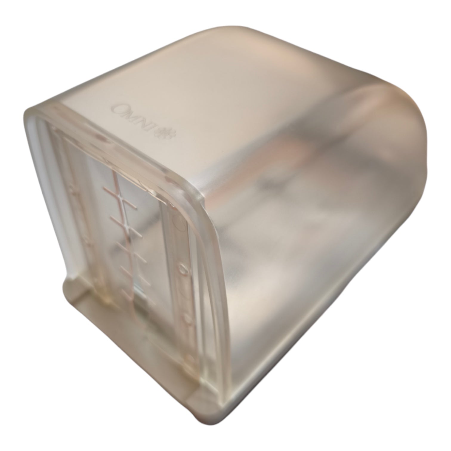 A translucent clear plastic cup or container with rounded corners and a tapered shape, shown on a plain white background. The word 'Outlaw' is faintly embossed on the top surface.