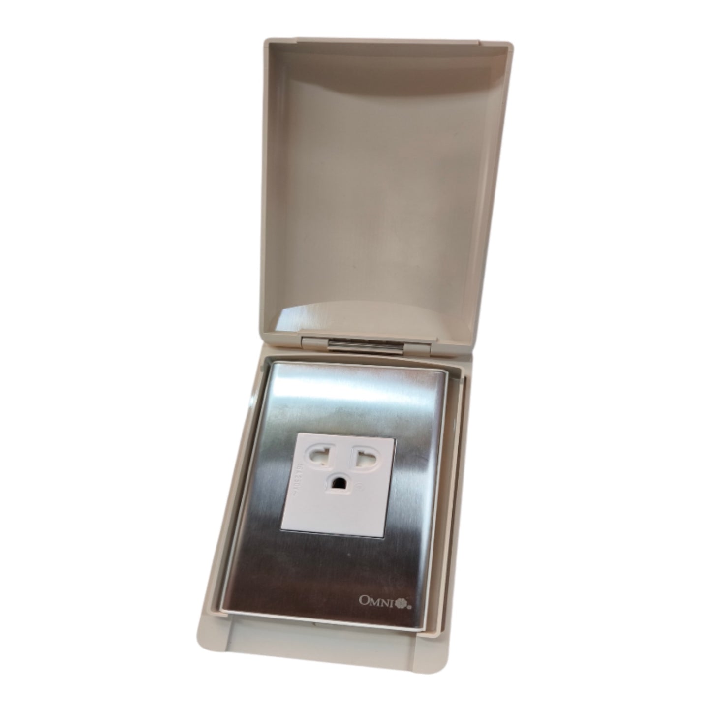 Omni Weatherproof Universal Outlet with Ground 16A 250V with Stainless Plate Cover WPP-602+WWP-111S+WWG-203
