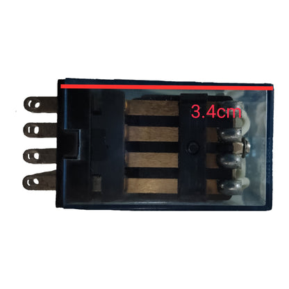 A small rectangular electronic component with metal terminals on the left, a transparent cover, and internal striped elements. Red text on the image reads '3.