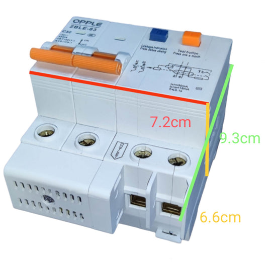Electrical breaker panel with dimensions labeled on a white background