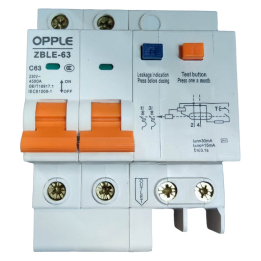 Electrical circuit breaker with orange and white components on a white background