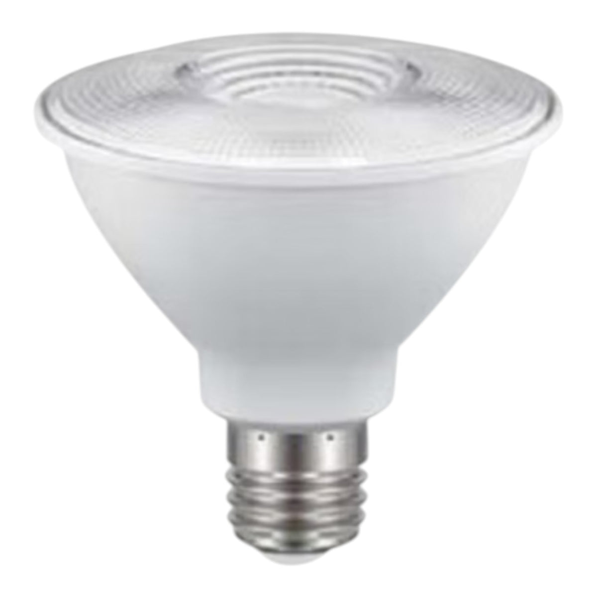A PAR20 LED spotlight bulb with a frosted white glass reflector and a silver-colored metal E10 screw base, shown against a plain white background.