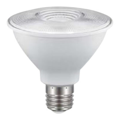 A PAR20 LED spotlight bulb with a frosted white glass reflector and a silver-colored metal E10 screw base, shown against a plain white background.