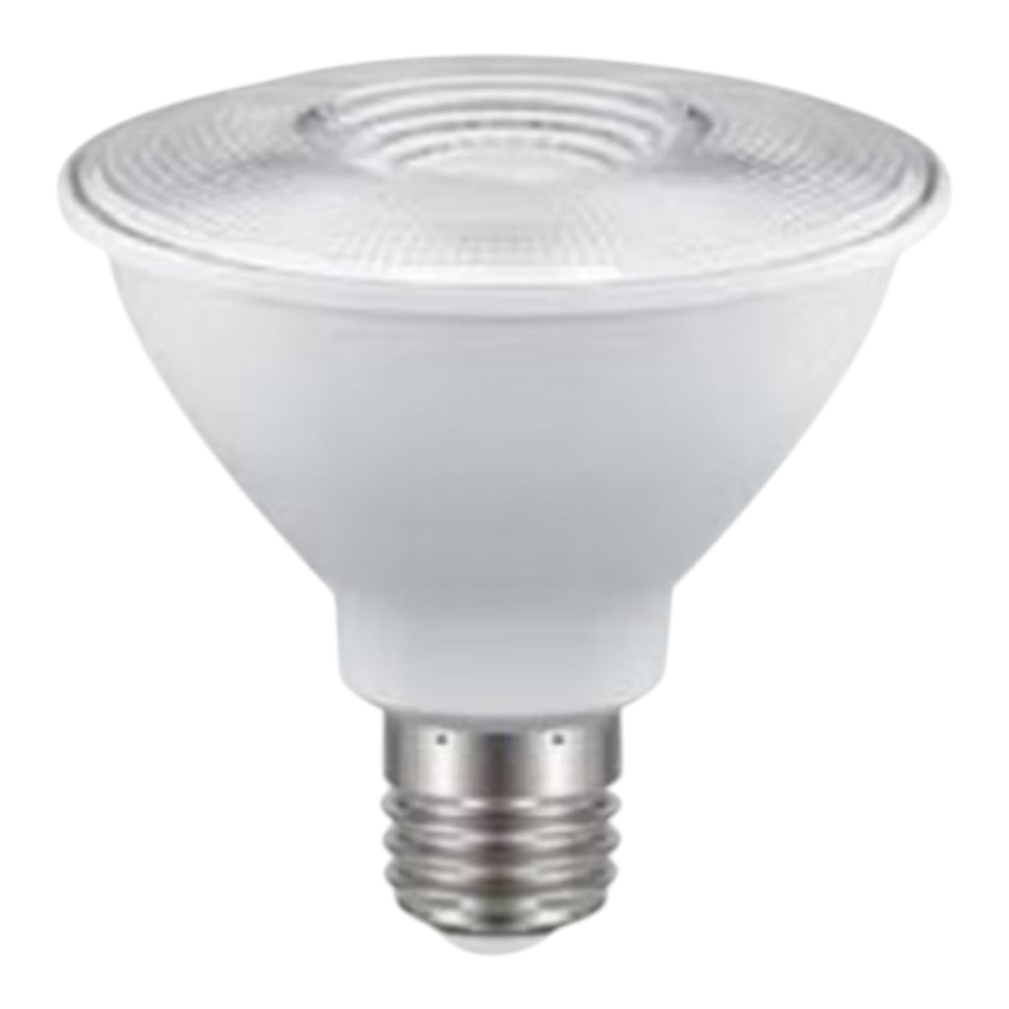 A PAR20 LED spotlight bulb with a frosted white glass reflector and a silver-colored metal E10 screw base, shown against a plain white background.