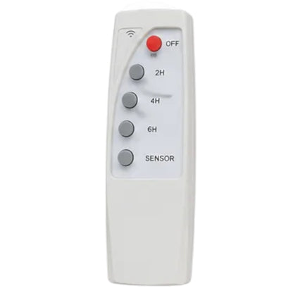 A white rectangular remote control with a vertical layout, featuring a red power button labeled OFF, four gray buttons for 2H, 4H, 6H, and SENSOR, on a plain white background.