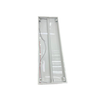 A long, narrow white rectangular light fixture or enclosure with a central tube, visible internal wiring, and mounting points, shown on a plain white background.
