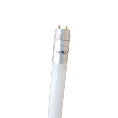 A single white Osram LED tube light with a silver-colored base and gold pins, shown vertically against a plain white background.