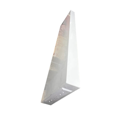 A triangular metal wall-mounted light fixture with a reflective silver finish, shown against a plain white background.