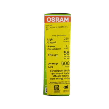 A yellow and green OSRAM LED light strip packaging sleeve showing technical specifications on a plain white background.