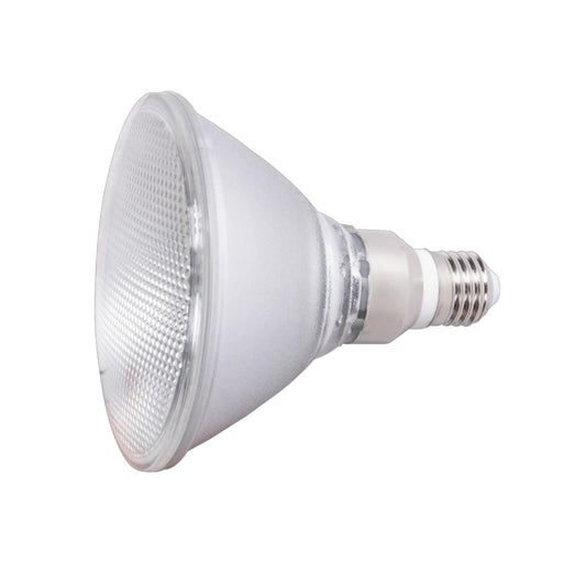 A single LED patio floodlight bulb with a silver E14 screw base, shown on a solid white background.