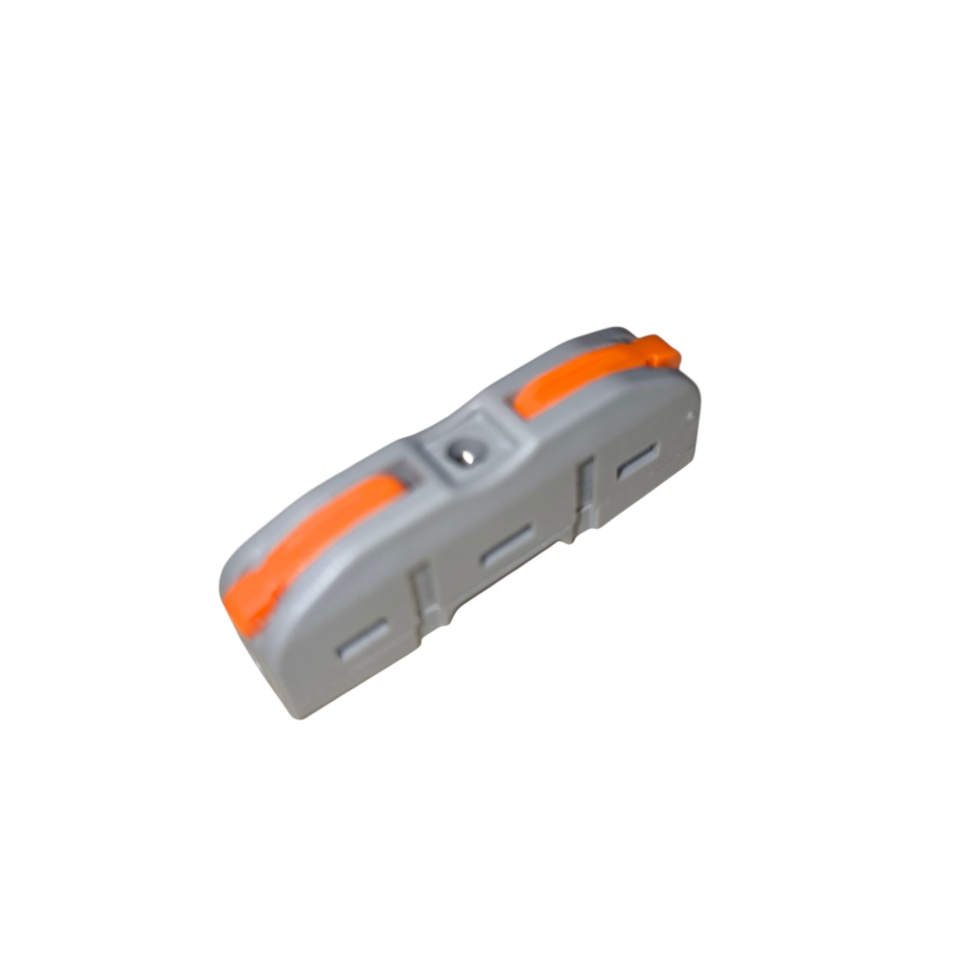 Gray and orange plastic component on a white background