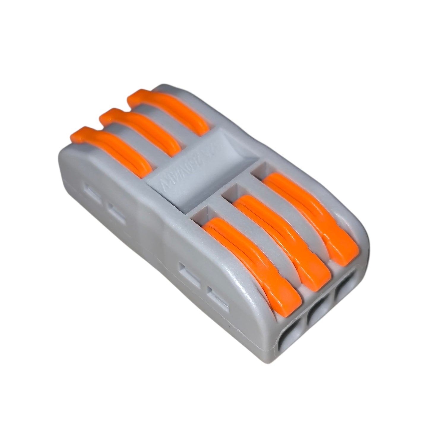 Gray and orange plastic component on a white background