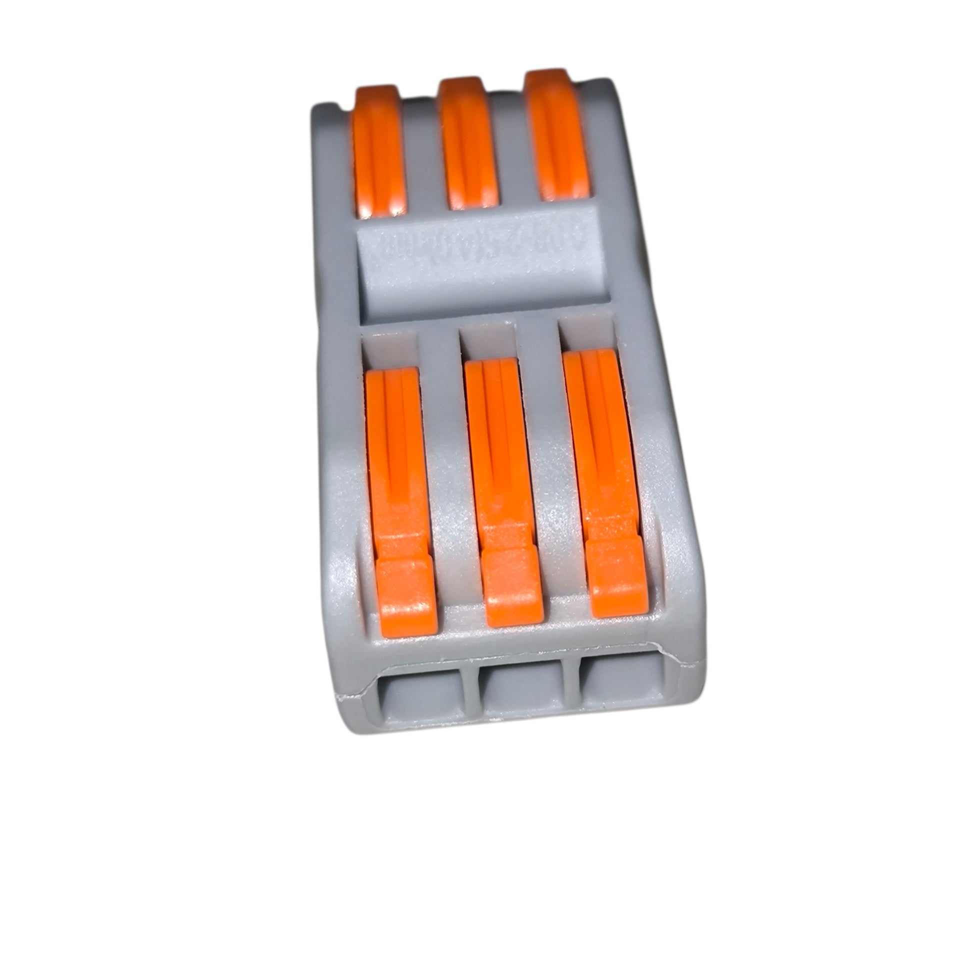 Gray and orange plastic component on a white background