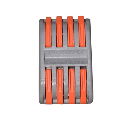 Gray and orange electrical connector on a white background