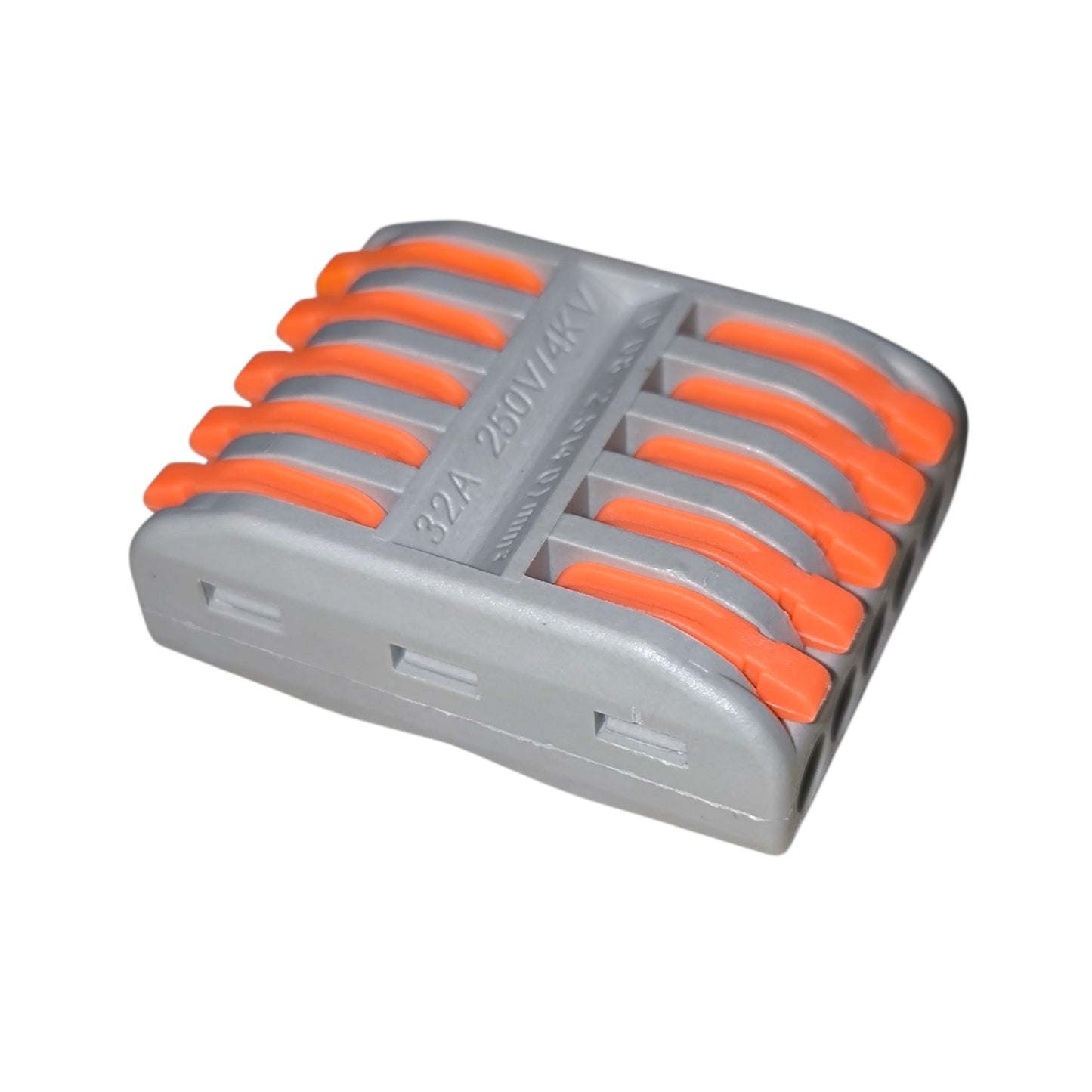Gray and orange plastic component on a white background