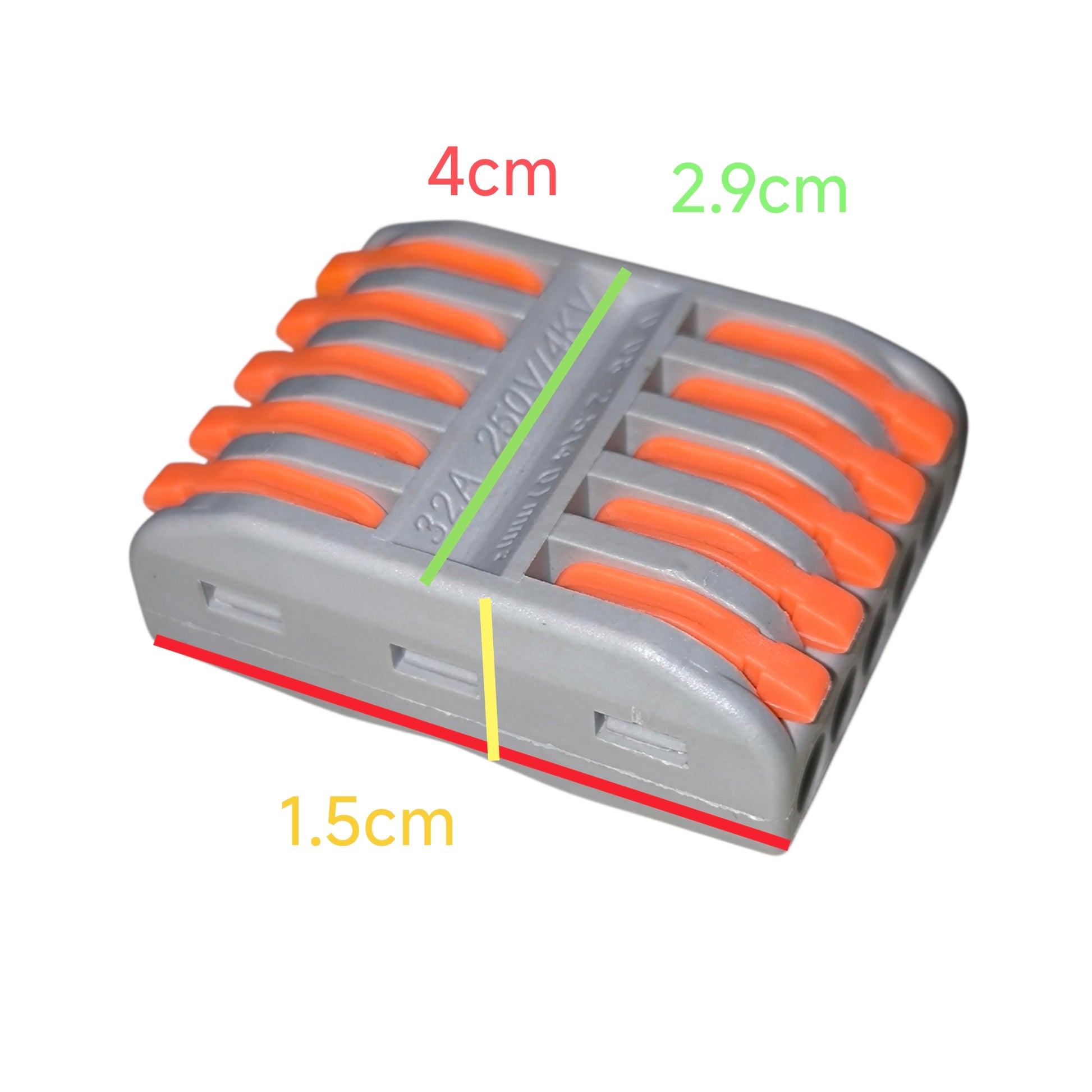 Gray and orange traffic management product with measurements on a white background