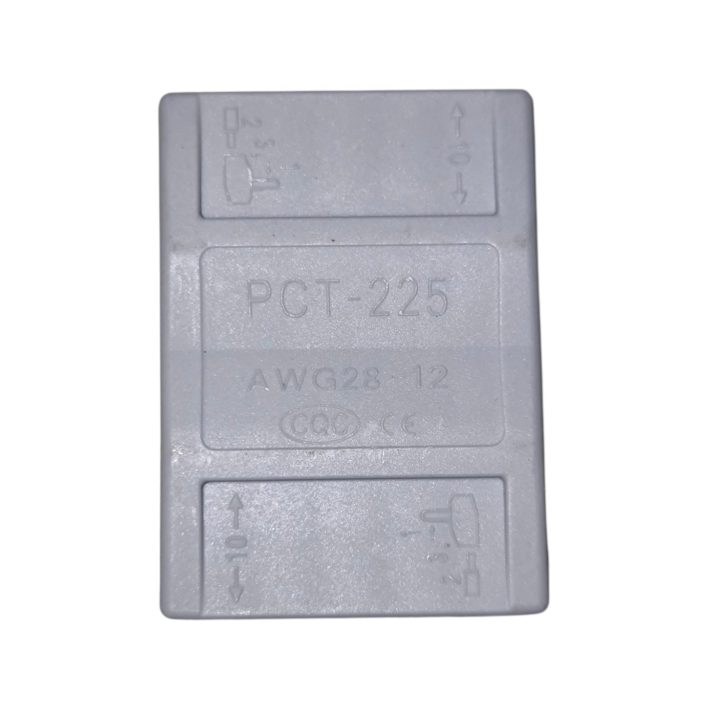 Gray rectangular component with text and symbols on a white background