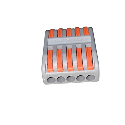 Gray and orange electrical connector on a white background