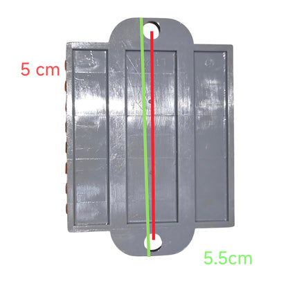 Metallic object with measurements indicated on a white background