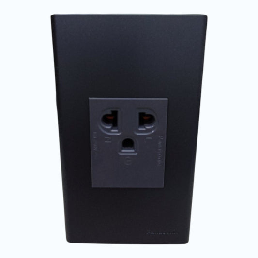 Panasonic 1-Gang Grounding Universal Outlet  16A, 250V AC Gray with Metallic Black Plate