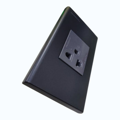 Panasonic 1-Gang Grounding Universal Outlet  16A, 250V AC Gray with Metallic Black Plate Cover