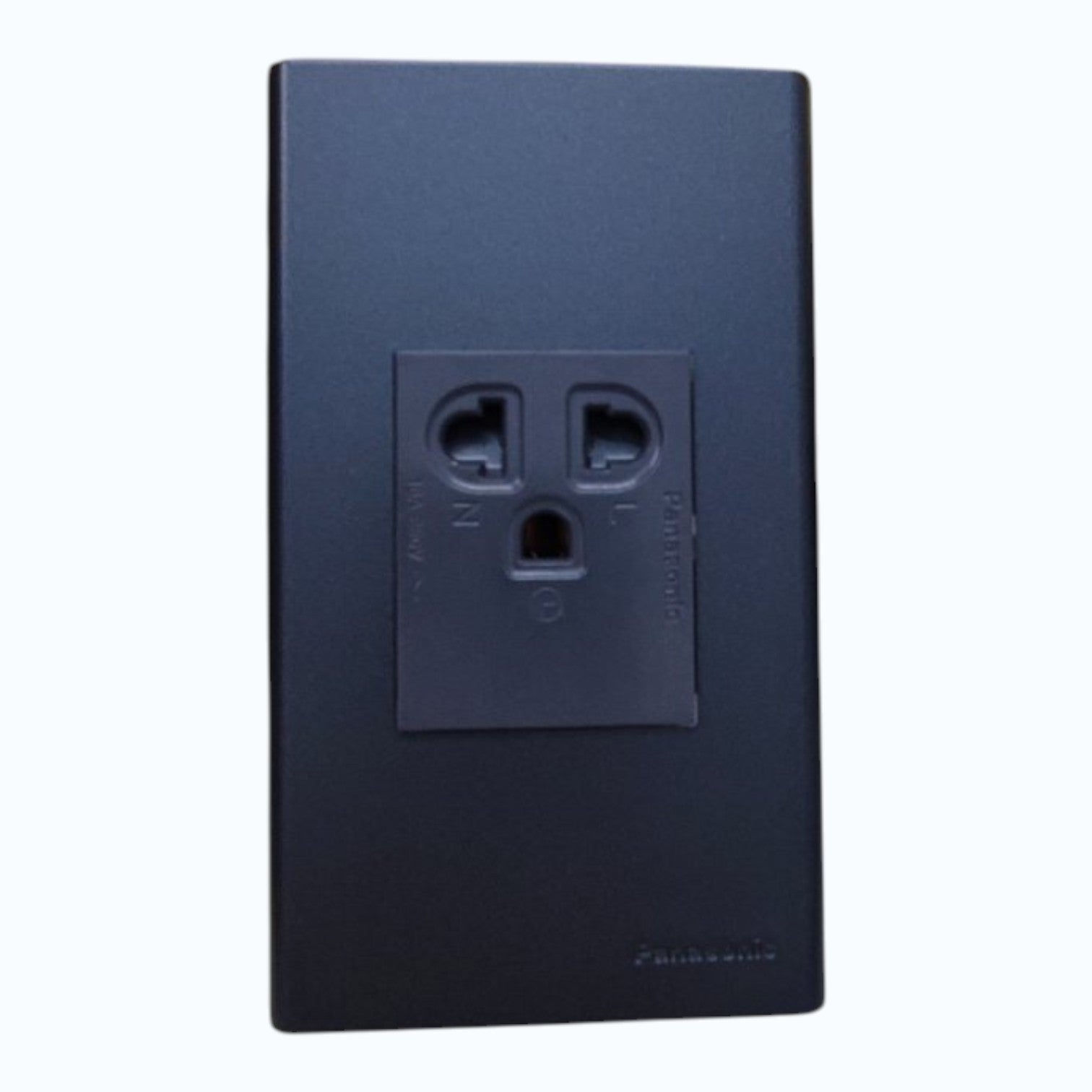Panasonic 1-Gang Grounding Universal Outlet with Safety Shutter 16A, 250V AC  Gray with Metallic Black Plate