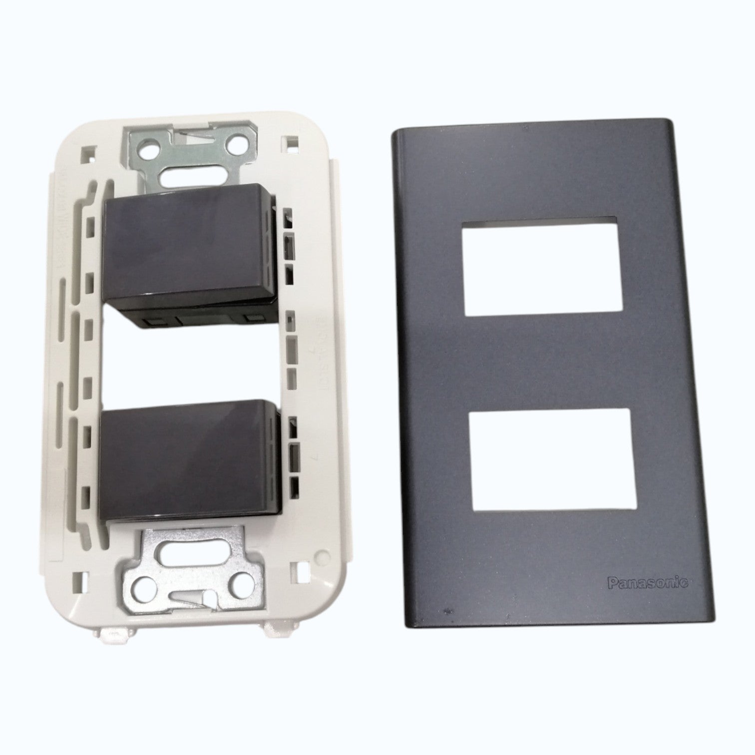 Panasonic 2-Gang 3 Way Swiitch Gray 16A 250V with Wide Color Refina Series Metallic Black Plate Cover WEG6803MB-1/2XWEG5002HK-5