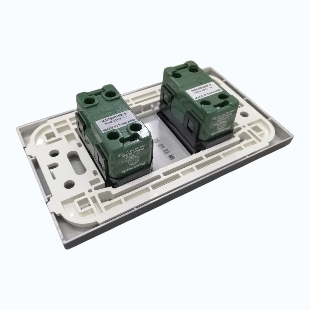 Panasonic 2-Gang Combination Switch 3 Way and 1 Way Switch Gray 16A 250V with Wide Color Refina Series Metallic Black Plate Cover WEG6803MB-1/WEG5001HK-5/WEG5002HK-5