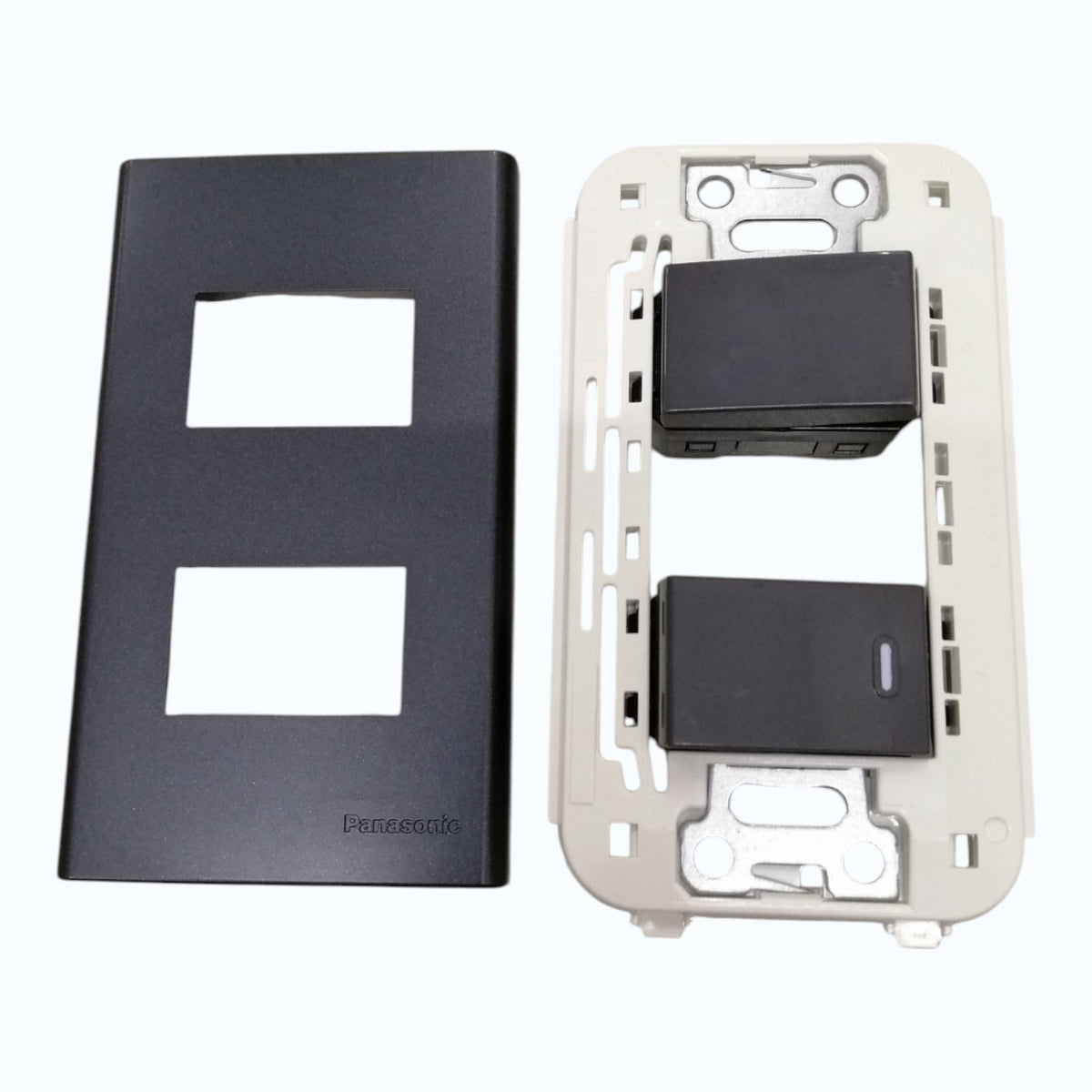 Panasonic 2-Gang Combination Switch 3 Way and 1 Way Switch Gray 16A 250V with Wide Color Refina Series Metallic Black Plate Cover 