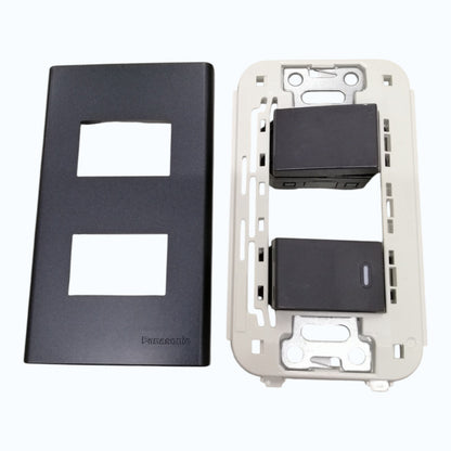 Panasonic 2-Gang Combination Switch 3 Way and 1 Way Switch Gray 16A 250V with Wide Color Refina Series Metallic Black Plate Cover 
