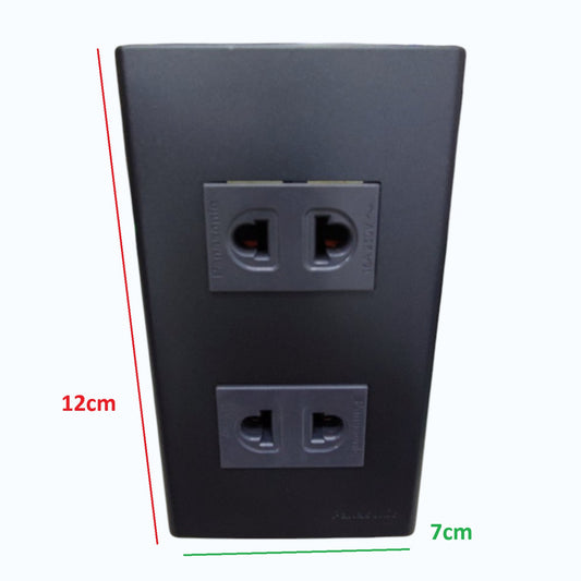 Panasonic 2-Gang Universal Outlet Gray 16A 250V with Wide Color Refina Series Metallic Black Plate Cover WEG6803MB-1/2XWEG10919H-5