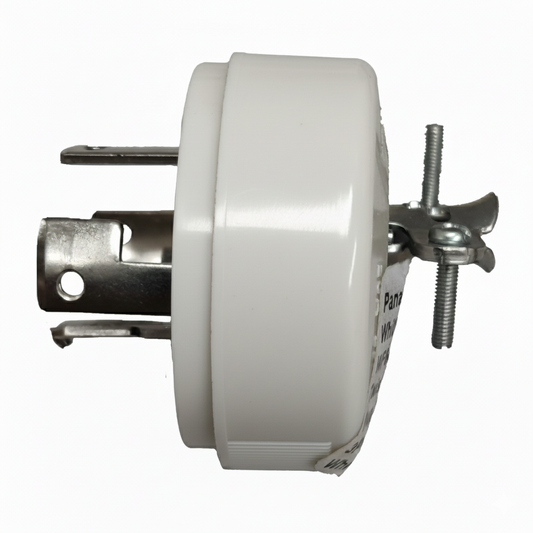 White pulley system with metal components on a white background Panasonic 20A 250V Twist Lock Plug 3P+E (4P)(ML-3) WF6420 Twistlock Plug Twist to Lock Electx Electrical Supply