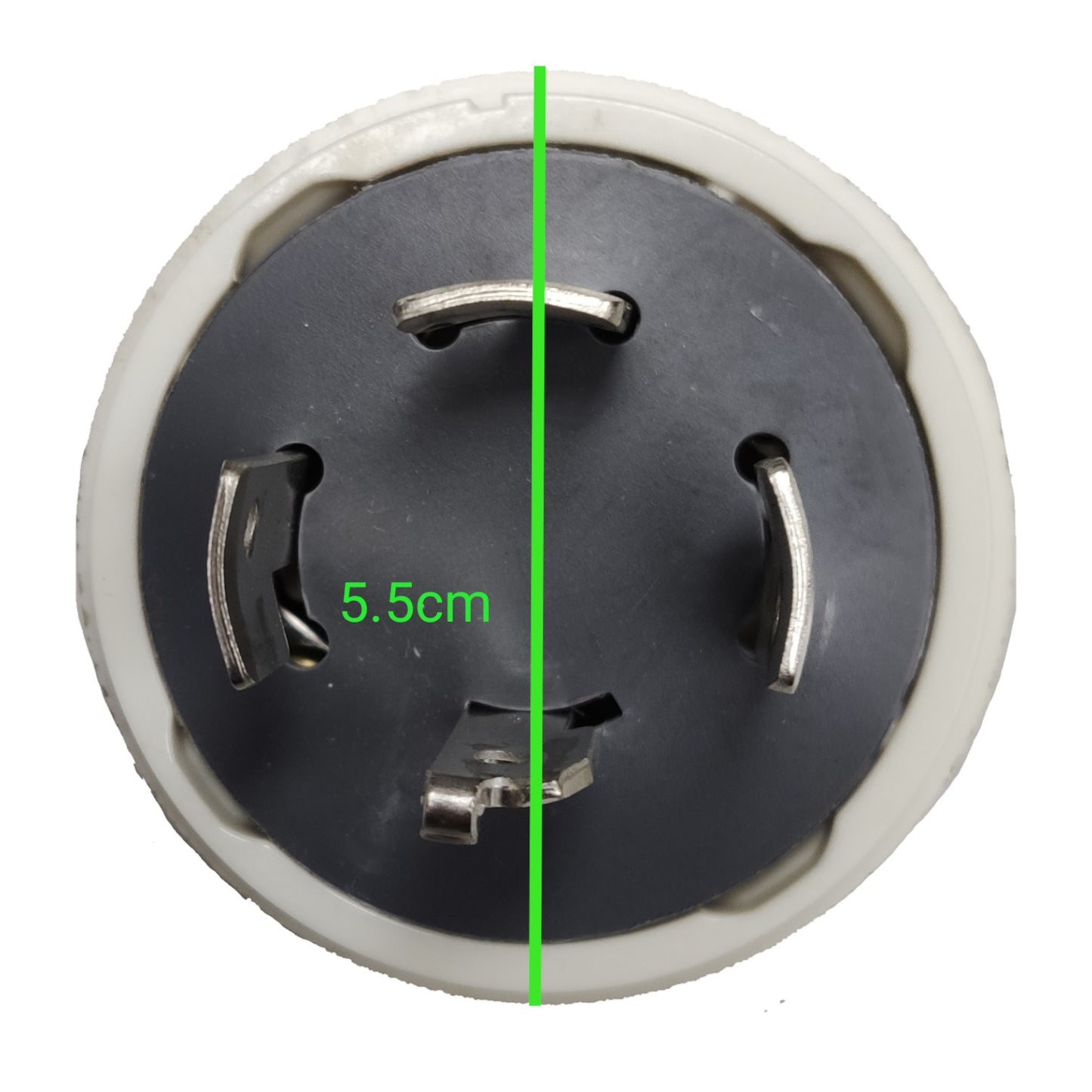 Close-up of a plug socket with measurement label on a white  background Panasonic 20A 250V Twist Lock Plug 3P+E (4P)(ML-3) WF6420 Twistlock Plug Twist to Lock Electx Electrical Supply
