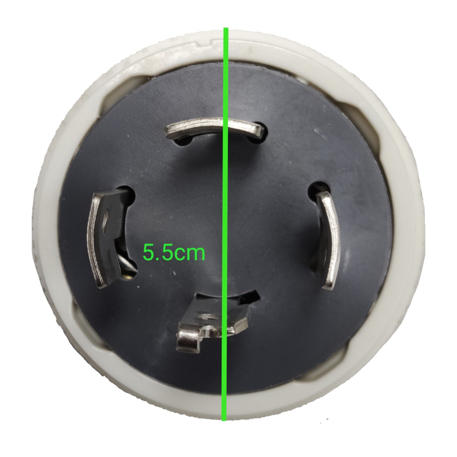Close-up of a plug socket with measurement label on a white  background Panasonic 20A 250V Twist Lock Plug 3P+E (4P)(ML-3) WF6420 Twistlock Plug Twist to Lock Electx Electrical Supply