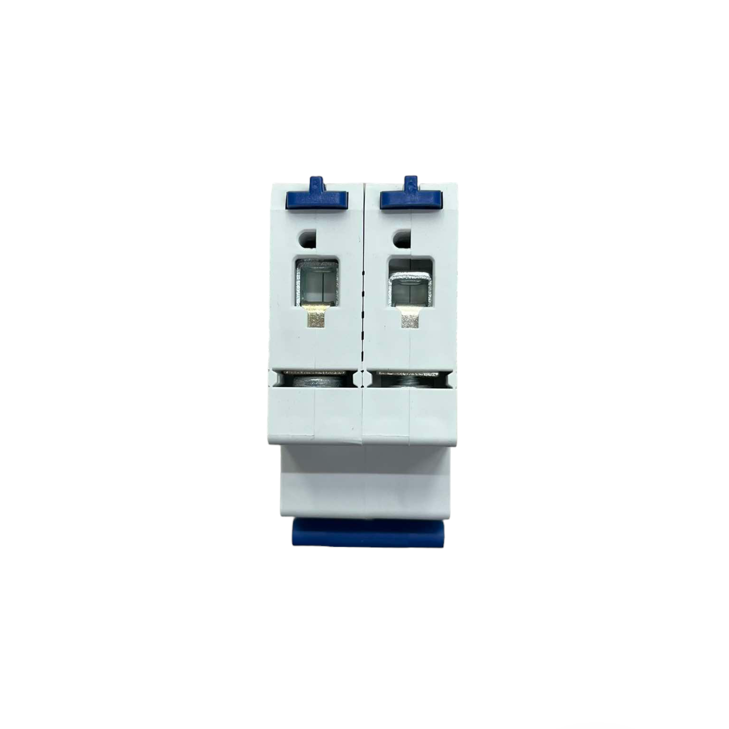 Electrical breaker panel with blue and white design on a white background