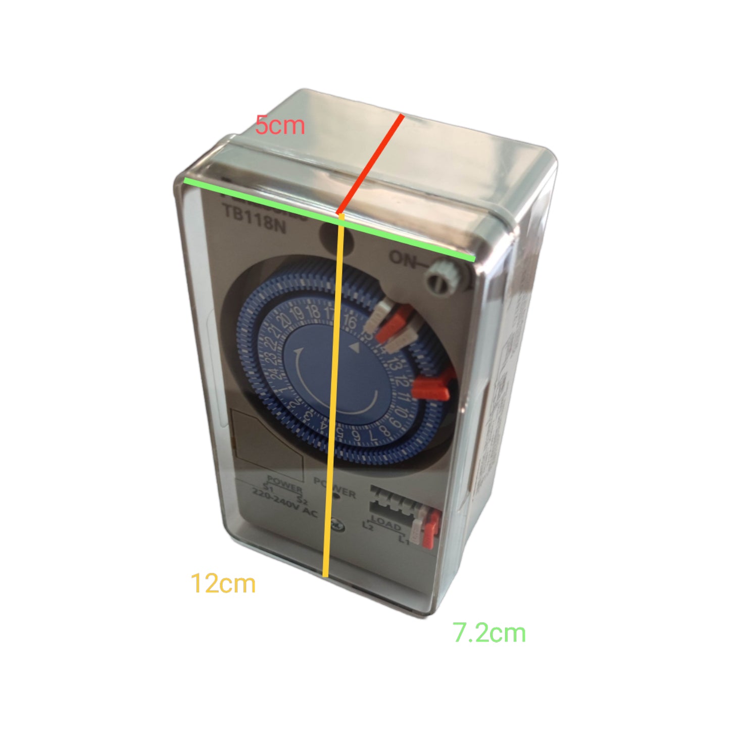 Rectangular electronic device with measurement markings on a white background