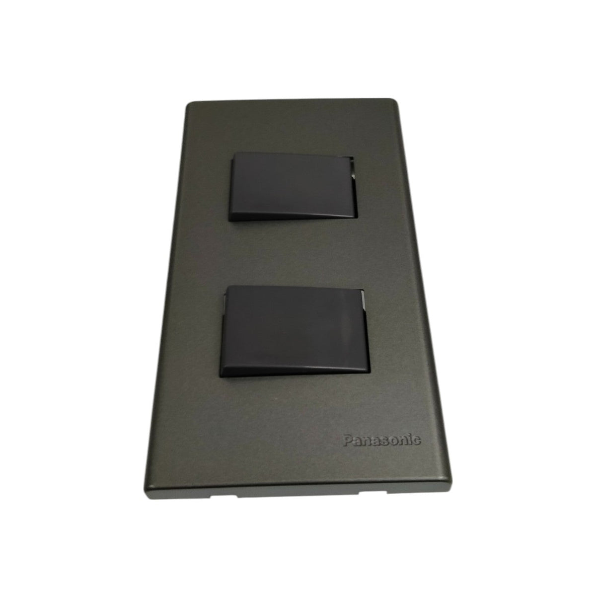 Panasonic 2 gang 4 way switch in sleek black finish with two rectangular rocker switches