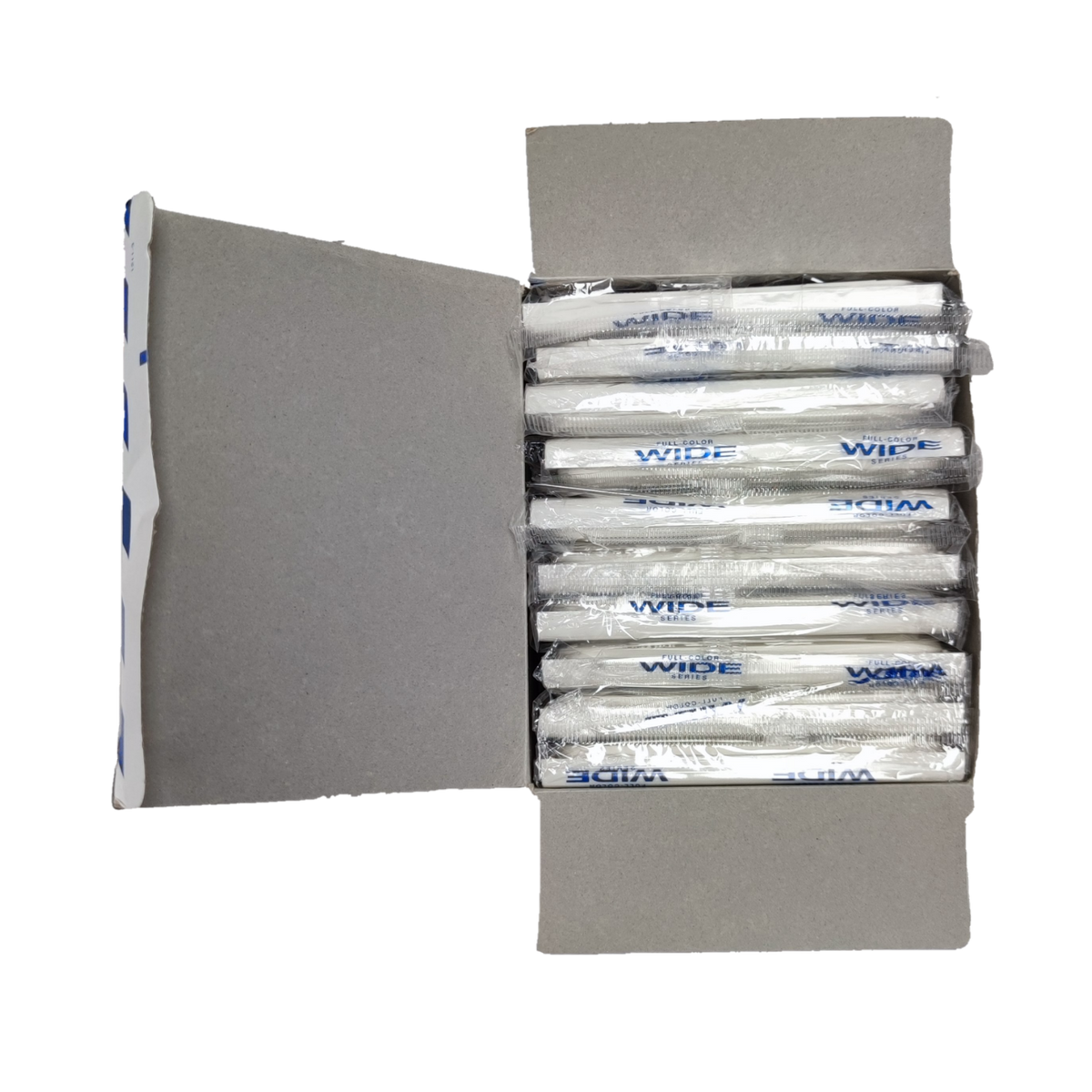 Box of Panasonic 2 gang plate wide series white faceplates individually wrapped bulk pack