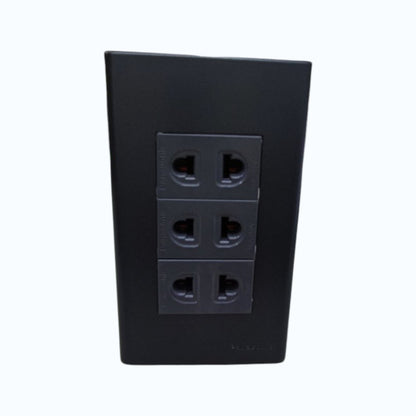 Panasonic 3-Gang Universal Outlet Gray 16A 250V with Wide Color Refina Series Metallic Black Plate Cover WEG6803MB-1/3XWEG10919H-5