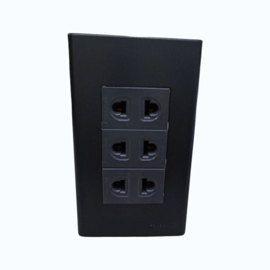 Panasonic 3-Gang Universal Outlet Gray 16A 250V with Wide Color Refina Series Metallic Black Plate Cover WEG6803MB-1/3XWEG10919H-5