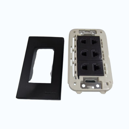 Panasonic 3-Gang Universal Outlet Gray 16A 250V with Wide Color Refina Series Metallic Black Plate Cover WEG6803MB-1/3XWEG10919H-5