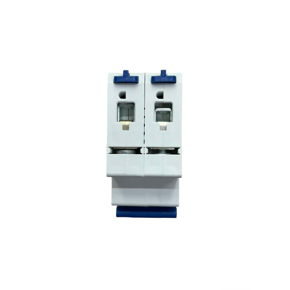 Electrical breaker panel with blue and white design on a white background