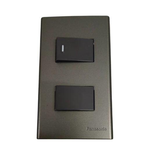 Panasonic combination 4 way 1 way switch 16A 250V in sleek black design with two switches on a gray plate