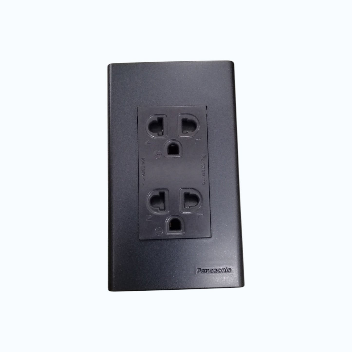 Panasonic Duplex Universal Outlet 16A 250V with Safety Shutter and Wide Color Refina Series Metallic Black Plate Cover WEG6803MB-1/WEG15829H-5